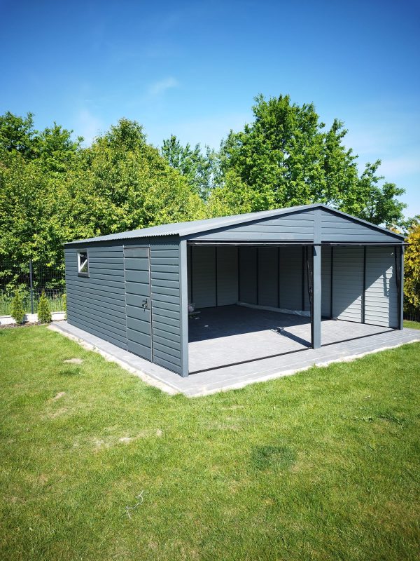 Blechgarage 6m x 6m, Graphit, Kipptore – Bild 6