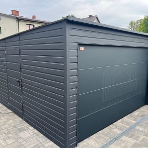 Blasgarage 4 m x 6 m, Sektionaltor, Graphit, mit Tür und Fenster