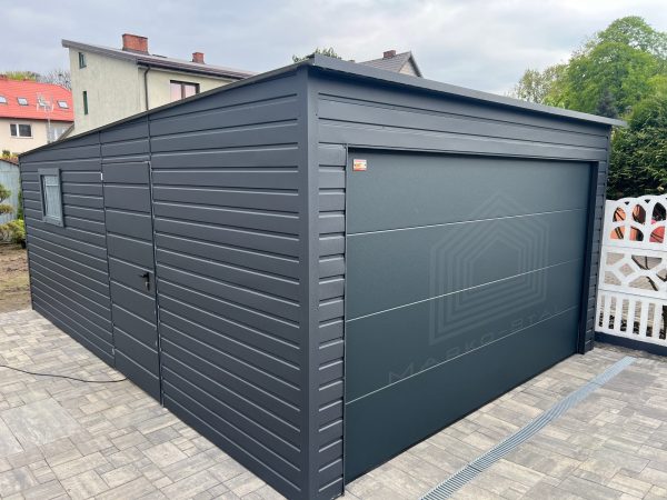 Blasgarage 4 m x 6 m, Sektionaltor, Graphit, mit Tür und Fenster
