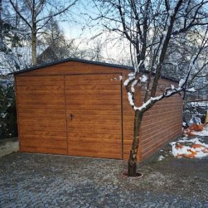 Blachgarage 3,5m x 5m, in Holzoptik, Geräteschuppen