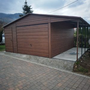 Blachgarage 5,5 m x 6 m + 1,5 m Überdachung