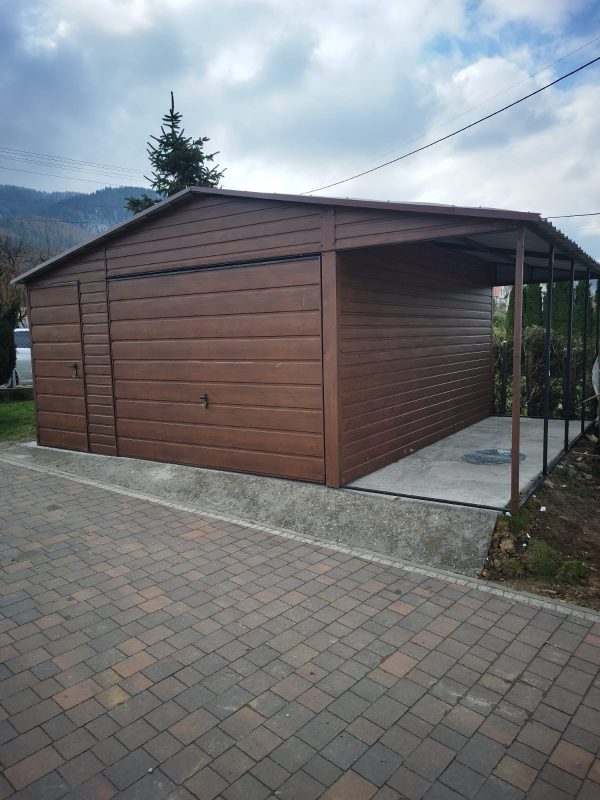 Blachgarage 5,5 m x 6 m + 1,5 m Überdachung