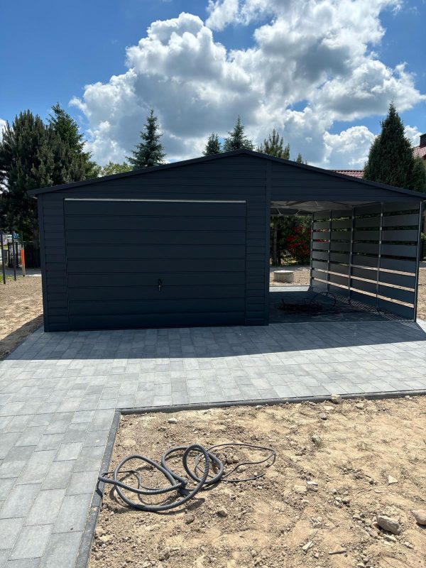 Garage 3,5 m x 6 m + 2,5 m Unterstand, Anthrazit, Schwingtor – Bild 2
