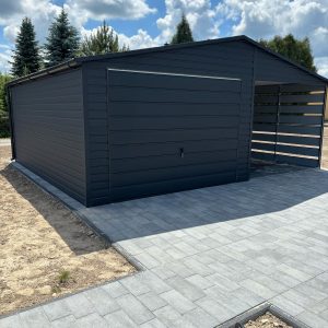 Garage 3,5 m x 6 m + 2,5 m Unterstand, Anthrazit, Schwingtor