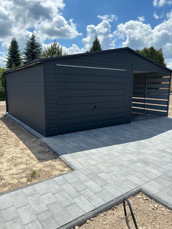 Garage 3,5 m x 6 m + 2,5 m Unterstand, Anthrazit, Schwingtor