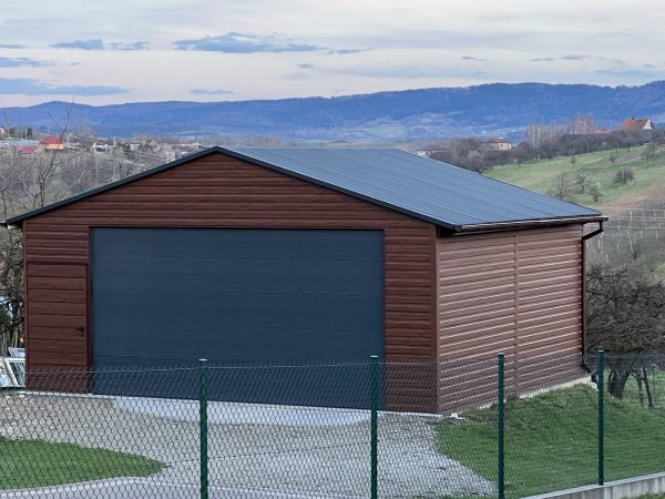 Blachgarage 6 m x 6 m, Sektionaltor, Holzoptik + Grafit – Bild 3