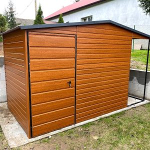 Geräteschuppen 3 m x 2 m + 1 m mit Holzunterstand, Holzoptik
