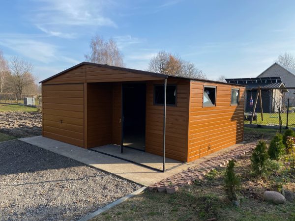 Blechgarage 6m x 5m, holzähnlich, mit Nische – Bild 2
