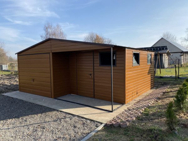 Blechgarage 6m x 5m, holzähnlich, mit Nische – Bild 3