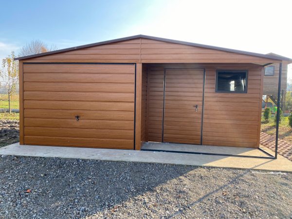 Blechgarage 6m x 5m, holzähnlich, mit Nische – Bild 4