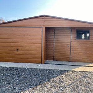 Blechgarage 6m x 5m, holzähnlich, mit Nische