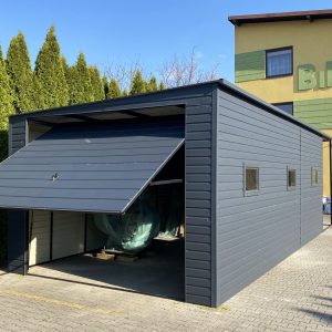 Blachgarage 5 m x 8 m + Überdachung 2 m