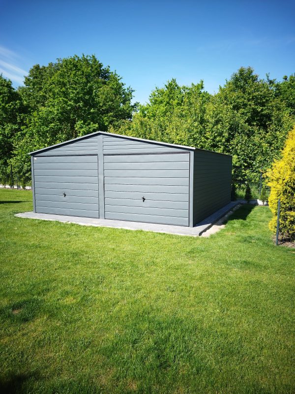 Blechgarage 6m x 6m, Graphit, Kipptore