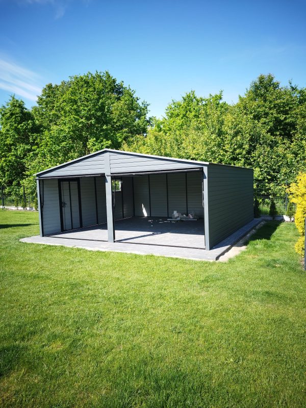 Blechgarage 6m x 6m, Graphit, Kipptore – Bild 3