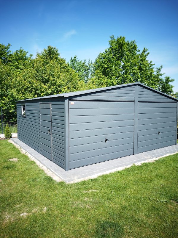 Blechgarage 6m x 6m, Graphit, Kipptore – Bild 4