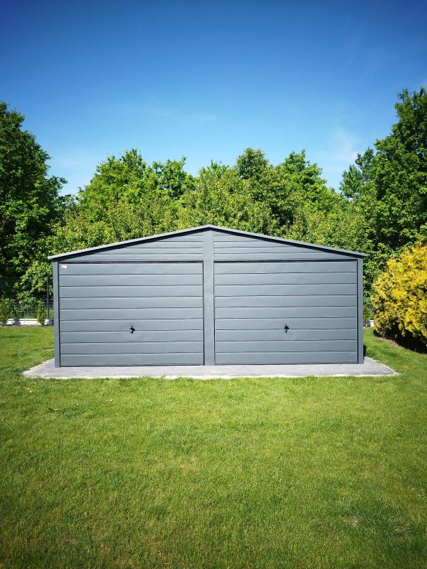 Blechgarage 6m x 6m, Graphit, Kipptore – Bild 5