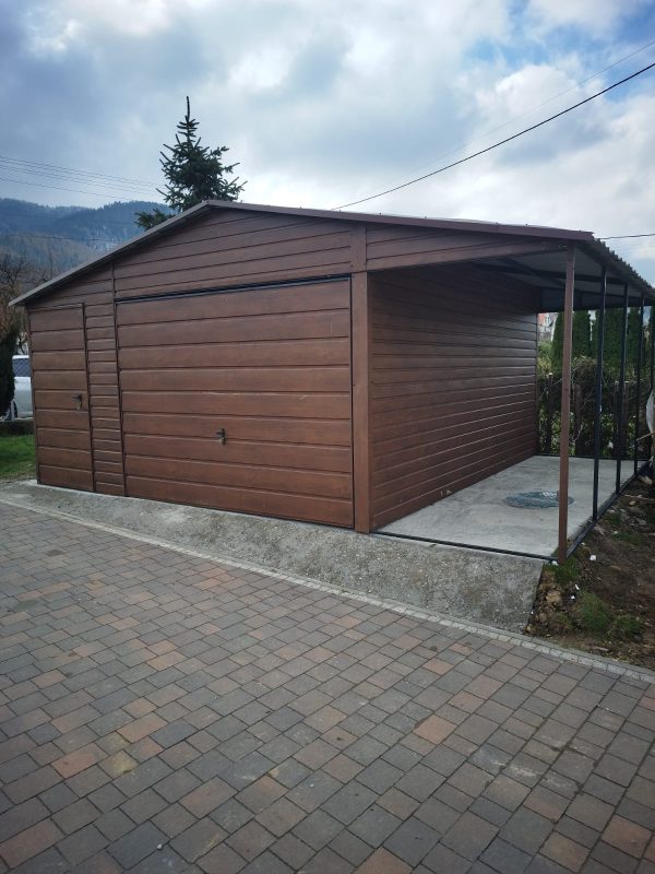 Blachgarage 5,5 m x 6 m + 1,5 m Überdachung – Bild 2