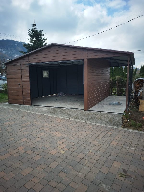 Blachgarage 5,5 m x 6 m + 1,5 m Überdachung – Bild 3