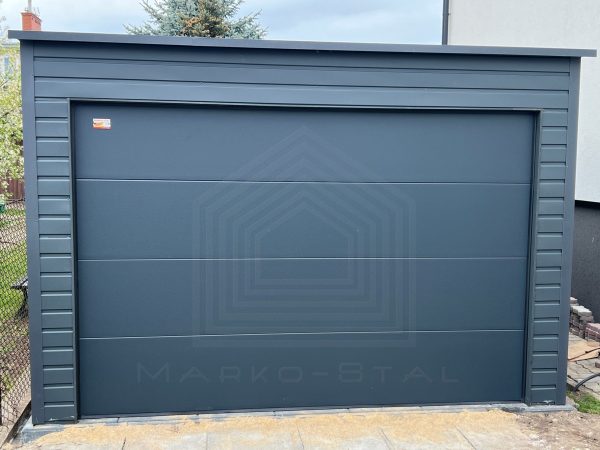Blasgarage 4 m x 6 m, Sektionaltor, Graphit, mit Tür und Fenster – Bild 3