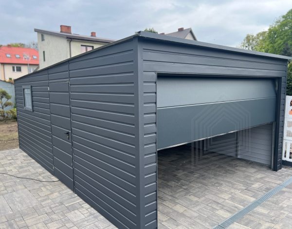 Blasgarage 4 m x 6 m, Sektionaltor, Graphit, mit Tür und Fenster – Bild 4